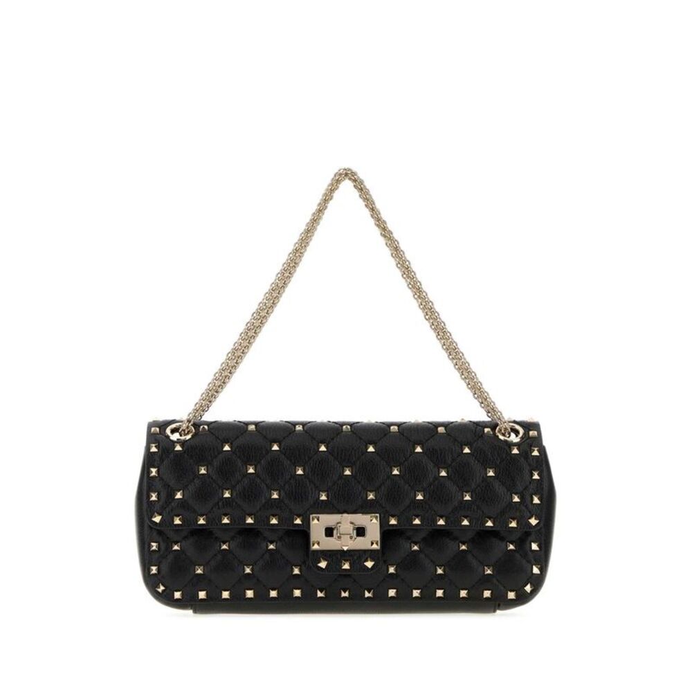 Valentino Garavani Women Black Leather Medium Rockstud Spike Shoulder Bag